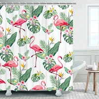 flamingo shower curtain green palm leaf shower curtain tropical shower curtain set with hooks tropical bathroom decor gifts