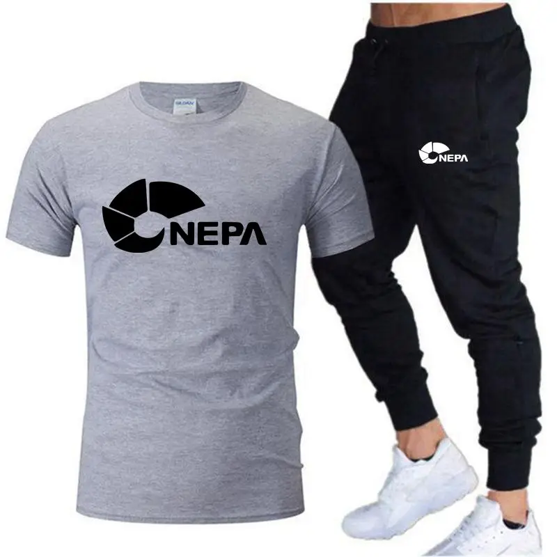 NEPV 2023 men's new spring and summer sports two-piece T-shirt cotton top+thin trousers fitness body sports suit