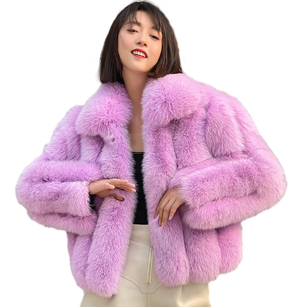 2022 New Taro Purple Imported White Fox Fur Real Fur Lapel Women's Short Fur Coat Custom enlarge