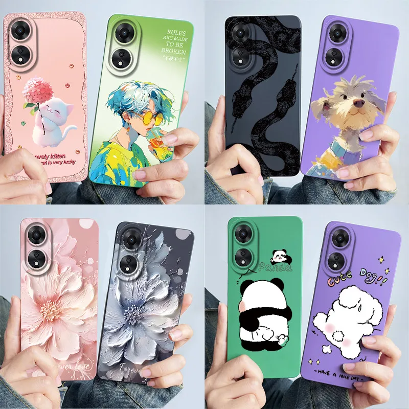 Фото Чехол для телефона OPPO A78 5G CPH2483 CPH2495, силиконовый чехол с милым цветком панды для мальчиков и девочек, окрашенный корпус с рисунком, чехол №1