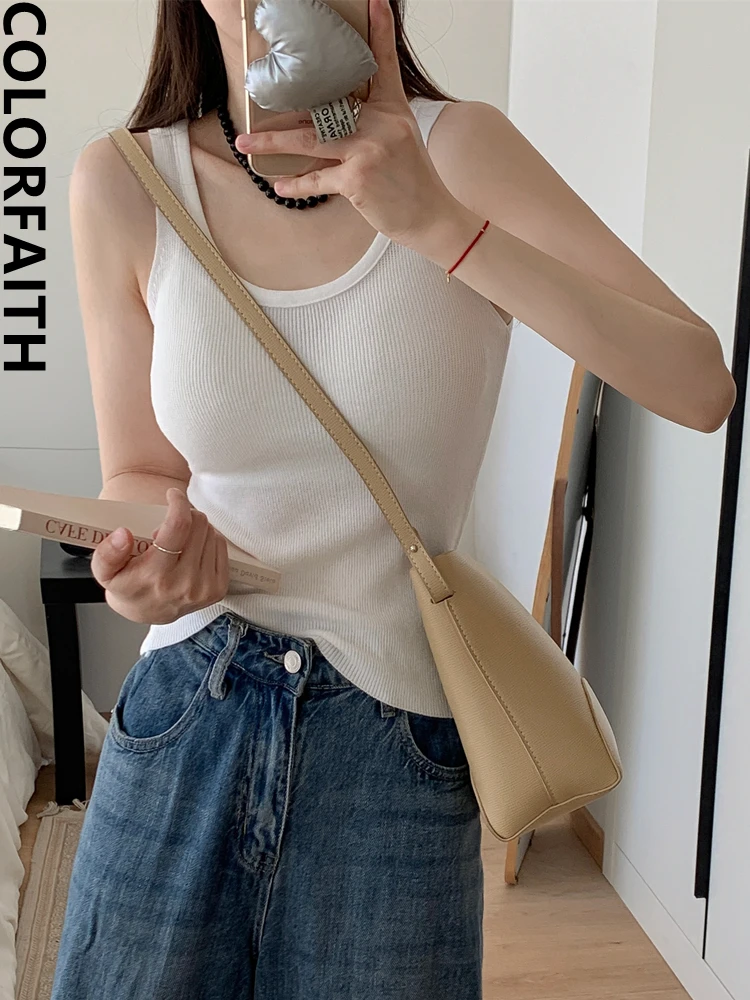 

Colorfaith V5178DG New 2023 Basic Bottoming Sexy Solid Elasticity Vests Women Spring Summer Tank & Camis Wild Crop Short Tops