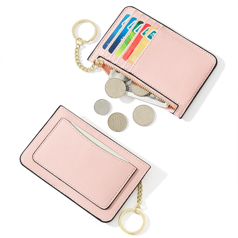 

Solid Color Card Holder for Women Super Thin Small Female Wallet Pu Leather Mini ID Credit Card Case Women's Key Chain Ladies