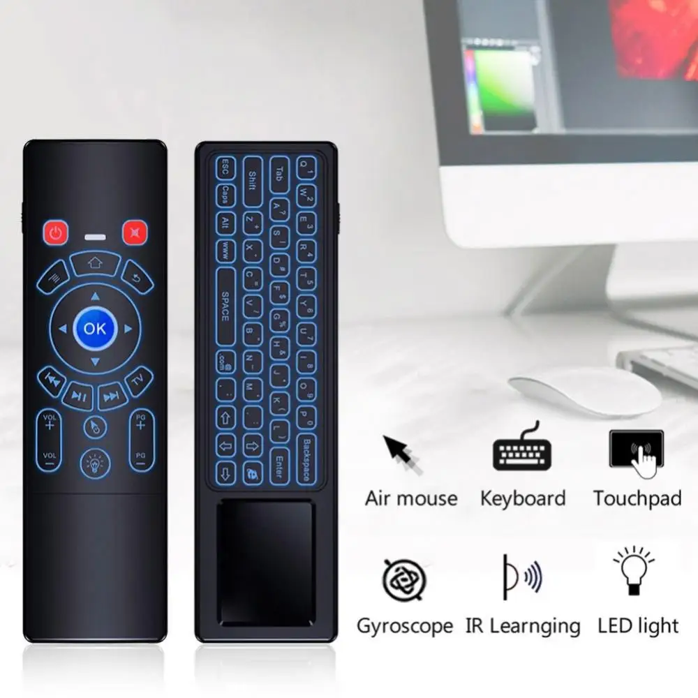 

Remote Control Backlit 2.4G Fly Air mouse T6 Plus mini Wireless keyboard 7 Colors touchpad for Android TV Box