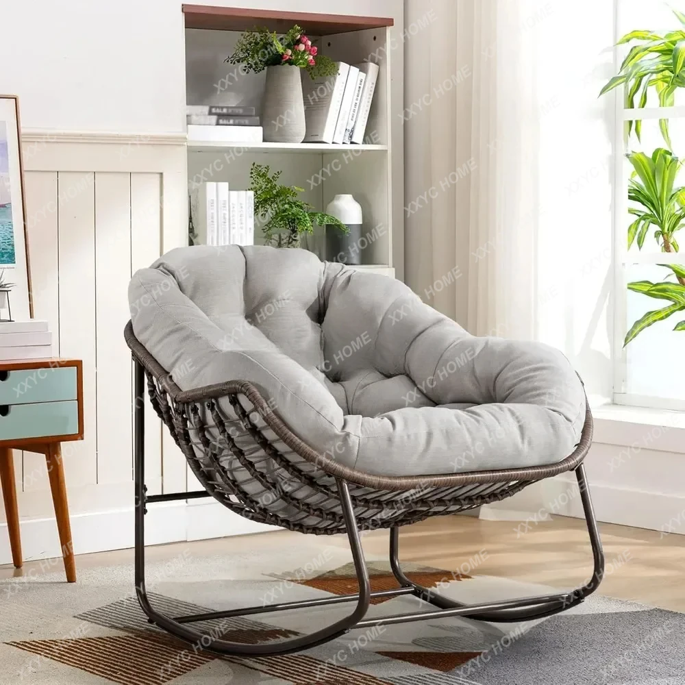 Фото Кресло-качалка WWOversized Papasan с толстой подушкой и каркасом, уличное кресло-качалка, удобные плетеные стулья-яйца для отдыха на заднем дворе, балко №1