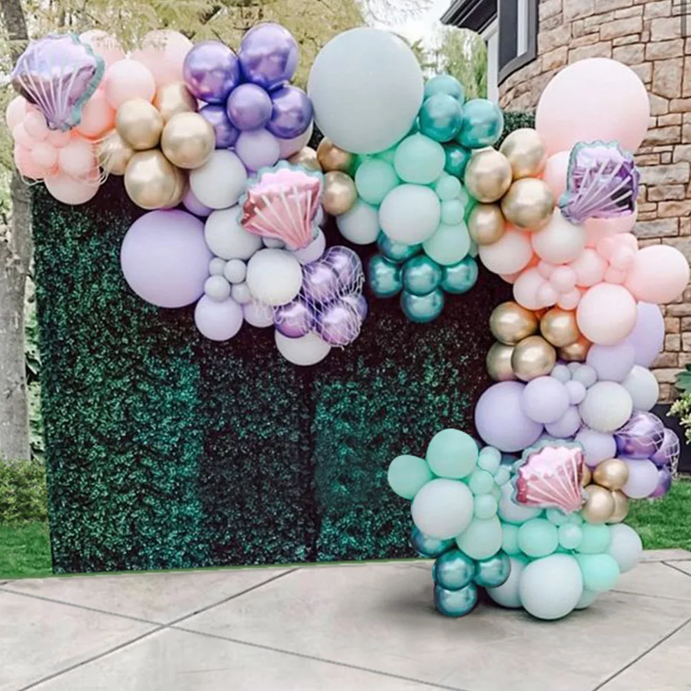 

JOYMEMO Ocean Theme Macaron Pink Purple Balloon Garland Arch Kit Shell Foil Balloon Baby Shower Girls Birthday Party Supplies