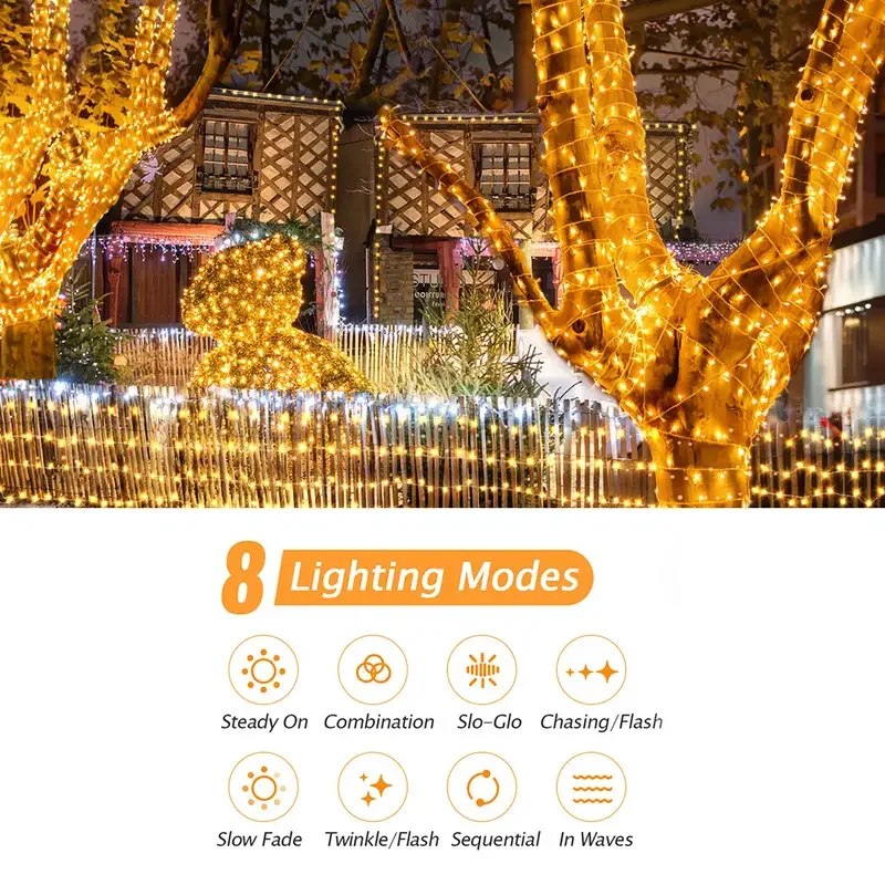 1pc outdoors solar string light 200 leds 8 modes solar lamp led lights strips waterproof for gardens courtyard wedding party mothers day valentines day new year christmas tree home decor details 2