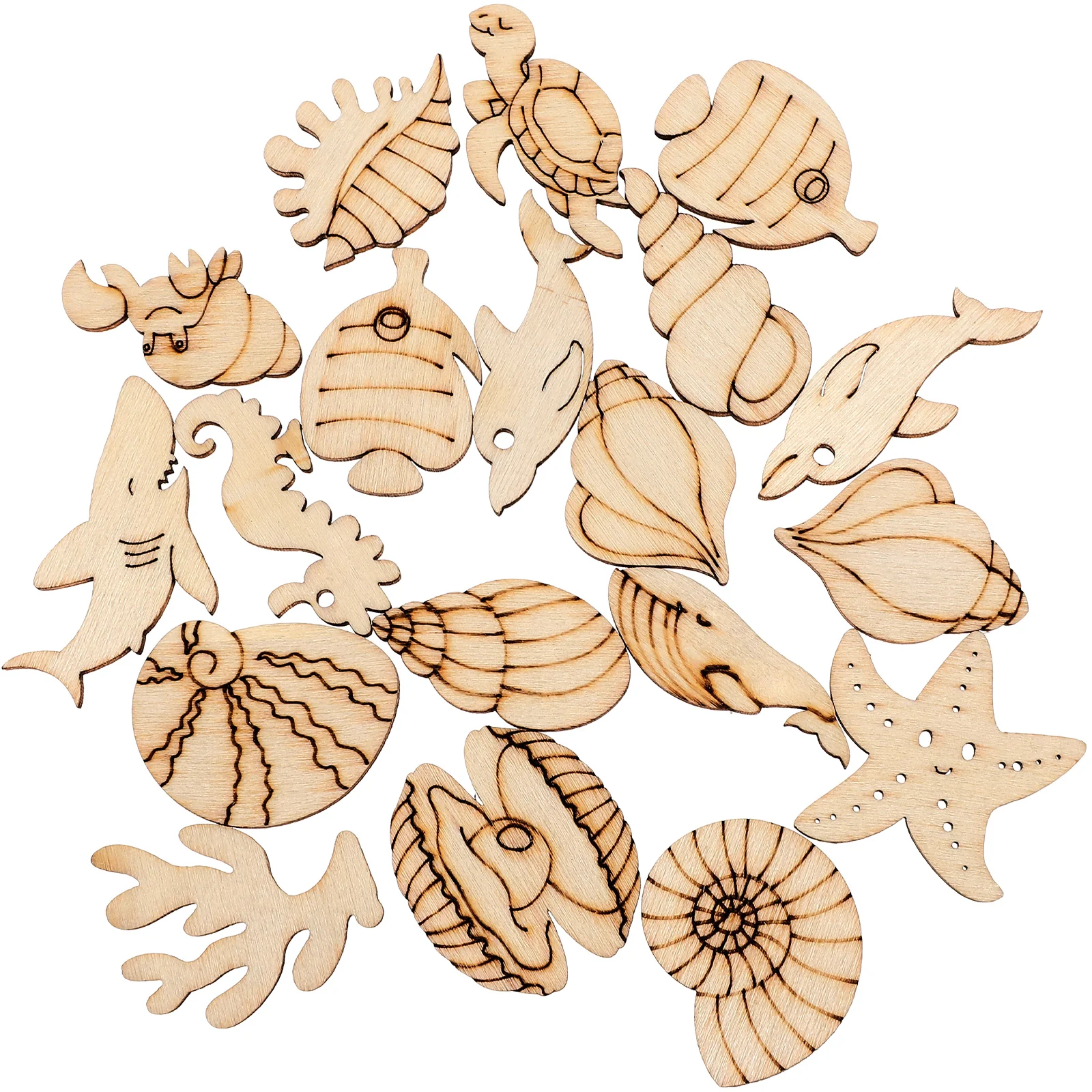 

100 Pcs Wooden Cutout Puzzle Toys Decorations Unfinished Sea Life Cutouts DIY Animal Chips Graffiti Accessory Slices Marine