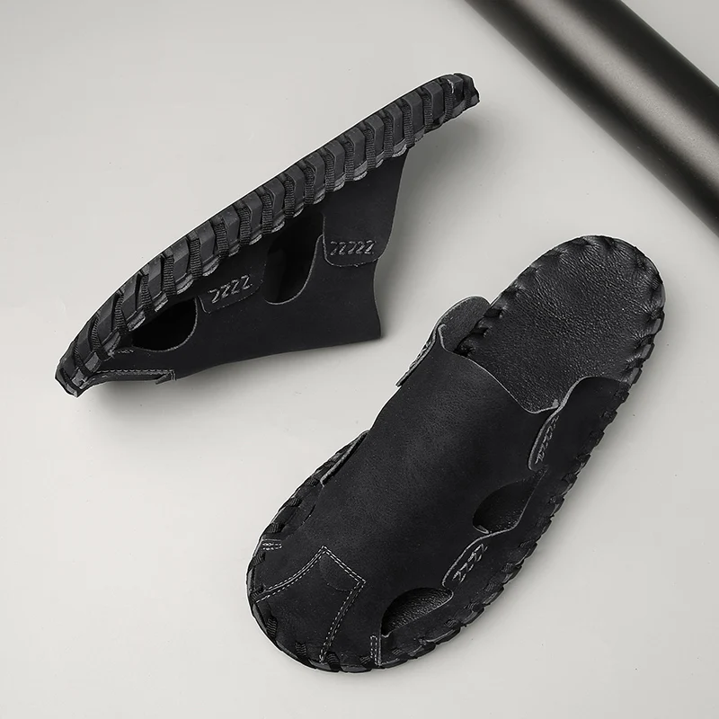 

Сандалии мужские кожаные сетчатые, Классические босоножки ручной работы, пляжные дышащие кроссовки, Уличная обувь, Повседневные тапочки