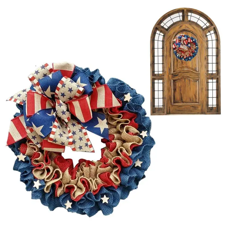 

Патриотические венки для передней двери, день независимости 4 июля, патриотические строительные декорации для стены, окна, передней двери