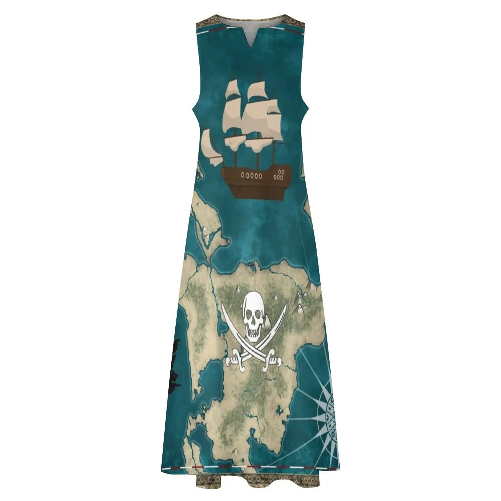 Длинное платье с картой пирата сокровищ праздничное женское элегантное