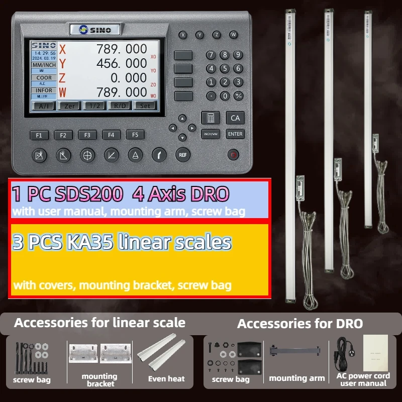 

Высокоточный 4-осевой ЖК-дисплей DRO с цифровым считыванием и 3 предмета 0-1000 мм, 5 мкм, датчик линейной шкалы для фрезерного токарного станка