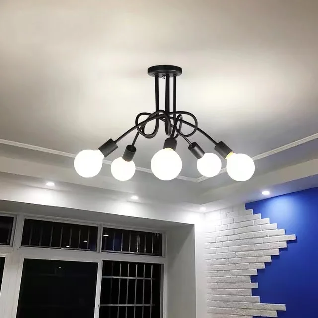 

American Retro Ceiling Light Wrought Iron LED Chandelier Cheap Bedroom Light Fixtures Living Room Home Lighting Decoration