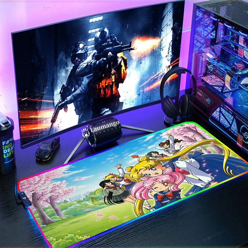 

Sailor Moon Desk Protector Pc Gamer Accessories Mouse Gaming Extended Pad Mousepad Xxl Keyboard Mat Large Mice Keyboards Office