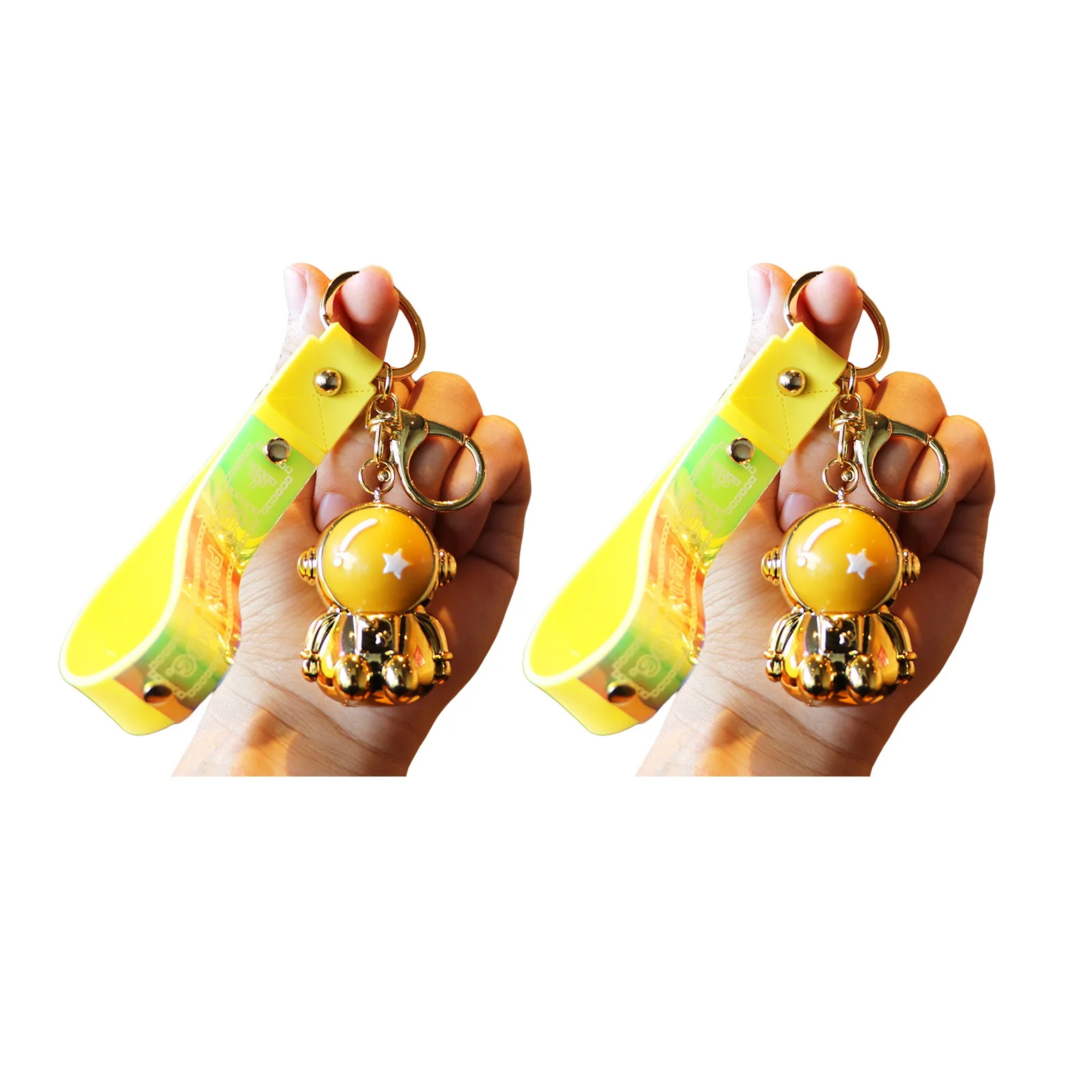 

2 Cartoon Cute Space Astronaut Rocket Planet Key Chain Spaceman Key Ring Male and Female Anime Car Accessories Yellow