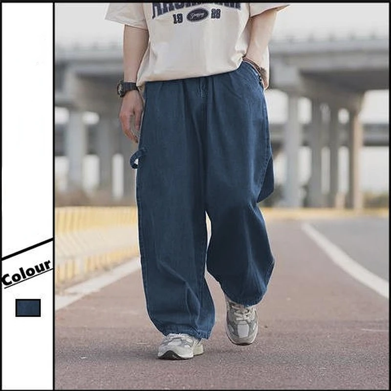 Japanese Spring and Autumn Washed Jeans Men's Straight Casual Pants Loose Wide-Leg Pants Fashionable All-Match Trousers Fashion
