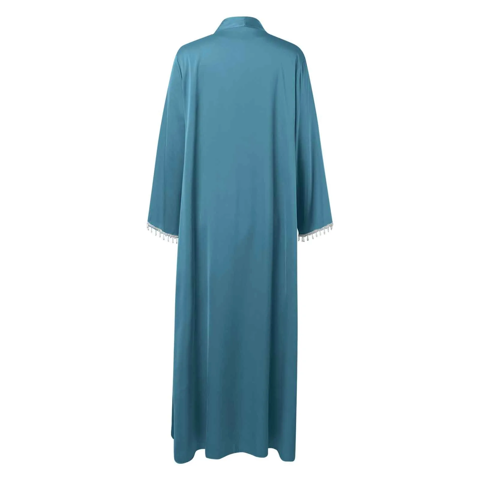 Атласное открытое кимоно с бусинами Abaya мусульманское женское роскошное