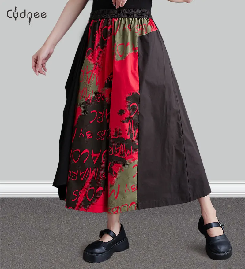 Женские летние широкие брюки-палаццо с высокой талией для отдыха в стиле пэчворк