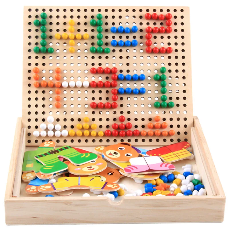 

Kids Small Bear Dressing Puzzle/mushroom Nail Combinatio Diad Puzzles Cartoon Animals Add-valued Servic Wooden Toy