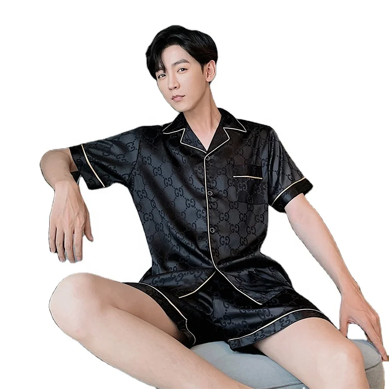 

Summer Short Sleeve Shorts Men's 2Pcs Sleepwear Letter Deluxe Thin Loose Comfortable Home Boys Pajamas Set