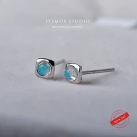 itsmos precious opal earrings 925 sterling silver 3mm minimalism natural gemstone studs square piercing earrings for women gift