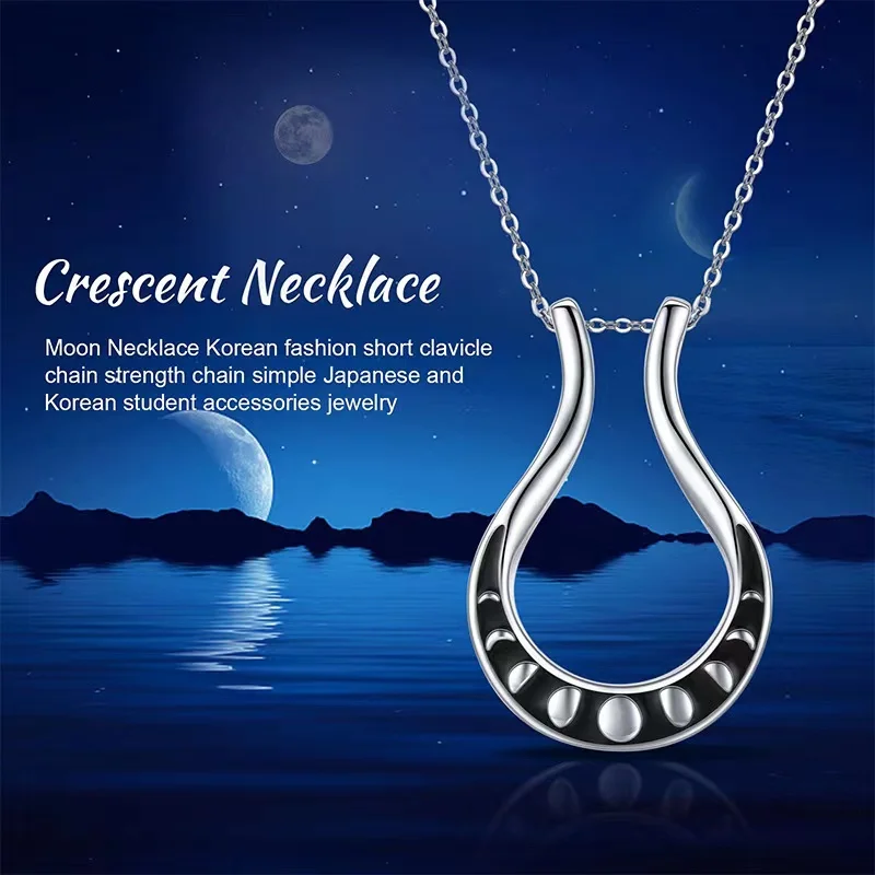 

Creative Black Lace Horseshoe Print Pendant Necklace Women Charm Clavicle Chain Silver Necklace Men Gift Jewelry