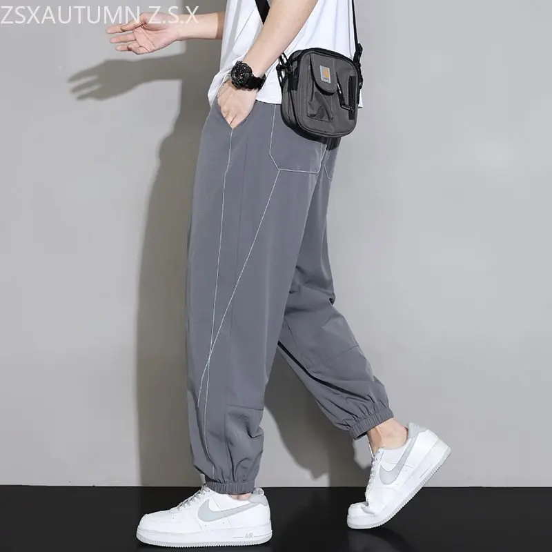 Trend Sweatpants Men 2023 Summer Thin Loose Fashion Bunched Foot Trousers Nine Points Casual Sport Pants Male Breathable Comfort images - 6