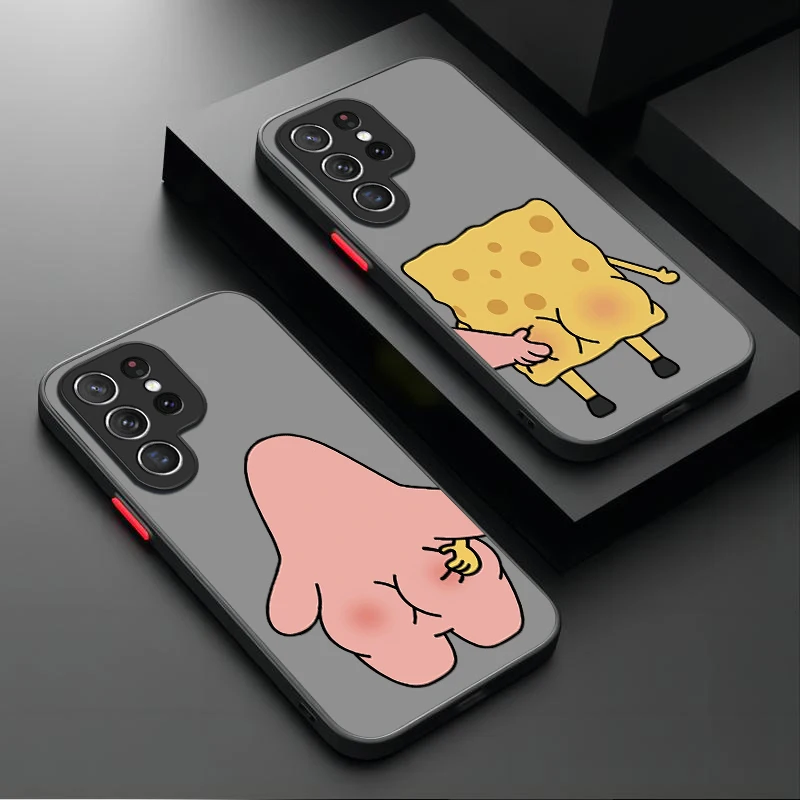 Чехол SpongeBobs Pinch Butt для Samsung Galaxy S24 S23 S22 Ultra S21 S20 FE S10 Plus A15 A25 A35 A55 5G Note 20 10 Matte PC Cover