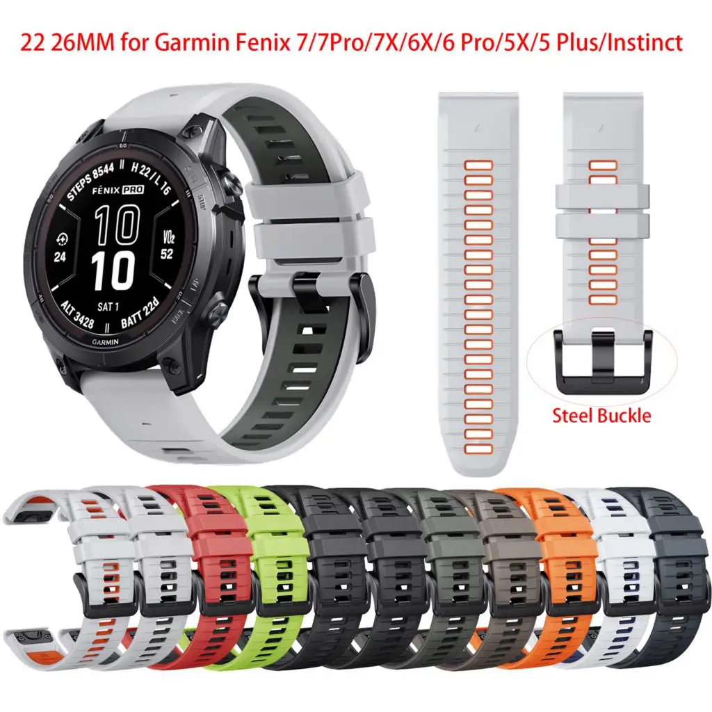 

Ремешок силиконовый для наручных часов, сменный Браслет для Garmin Fenix 7/7Pro/7X/6X/6 Pro/5X/5 Plus/Epix/Instinct, 22 26 мм
