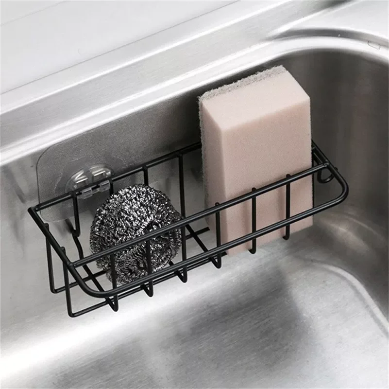 

Kitchen Sink Rag Drain Storage Rack Metal Sponge Holder Self Adhesive Punch-free Wall Mounted Bathroom Soap Dispenser Organizer