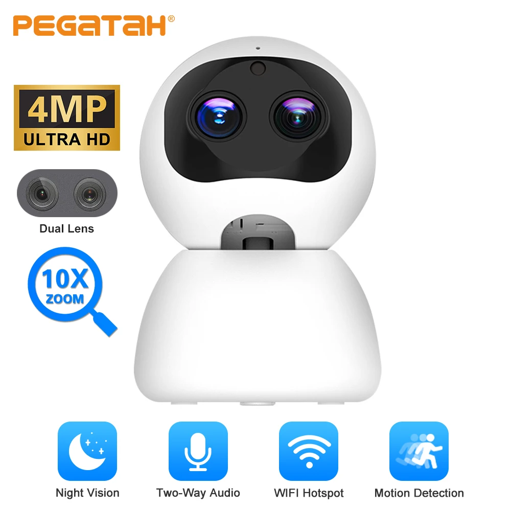 

Камера видеонаблюдения PEGATAH, 4 МП, Wi-Fi, HD, 10-кратный зум