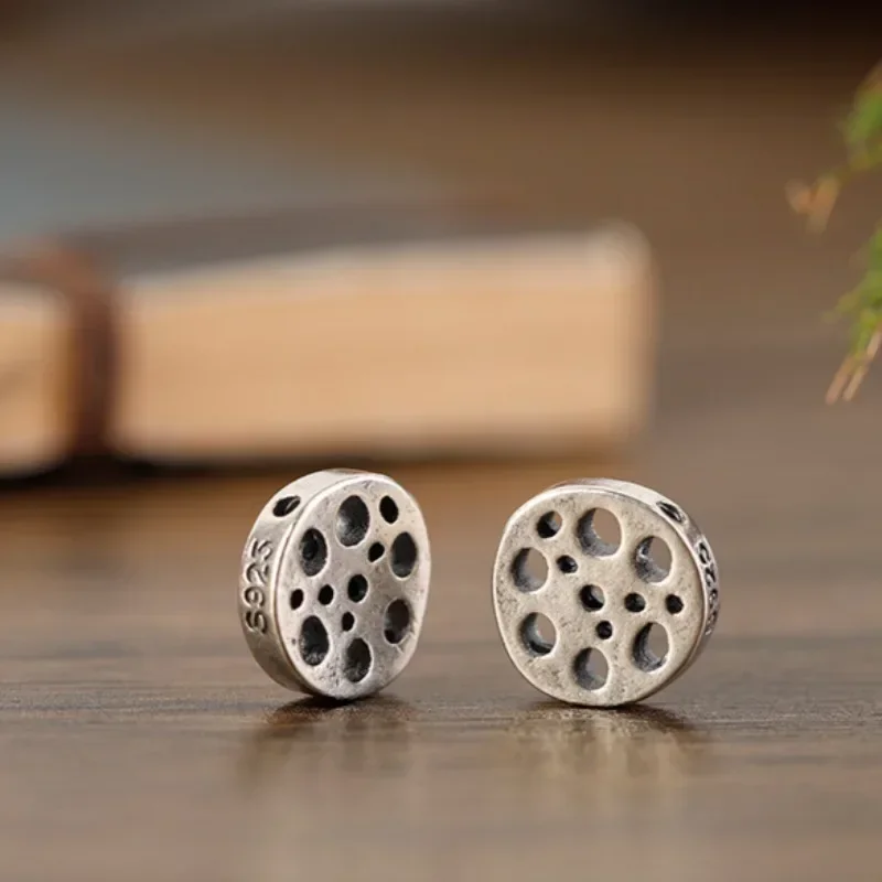 Винтажные креативные ломтики корня пористого лотоса из чистого серебра
