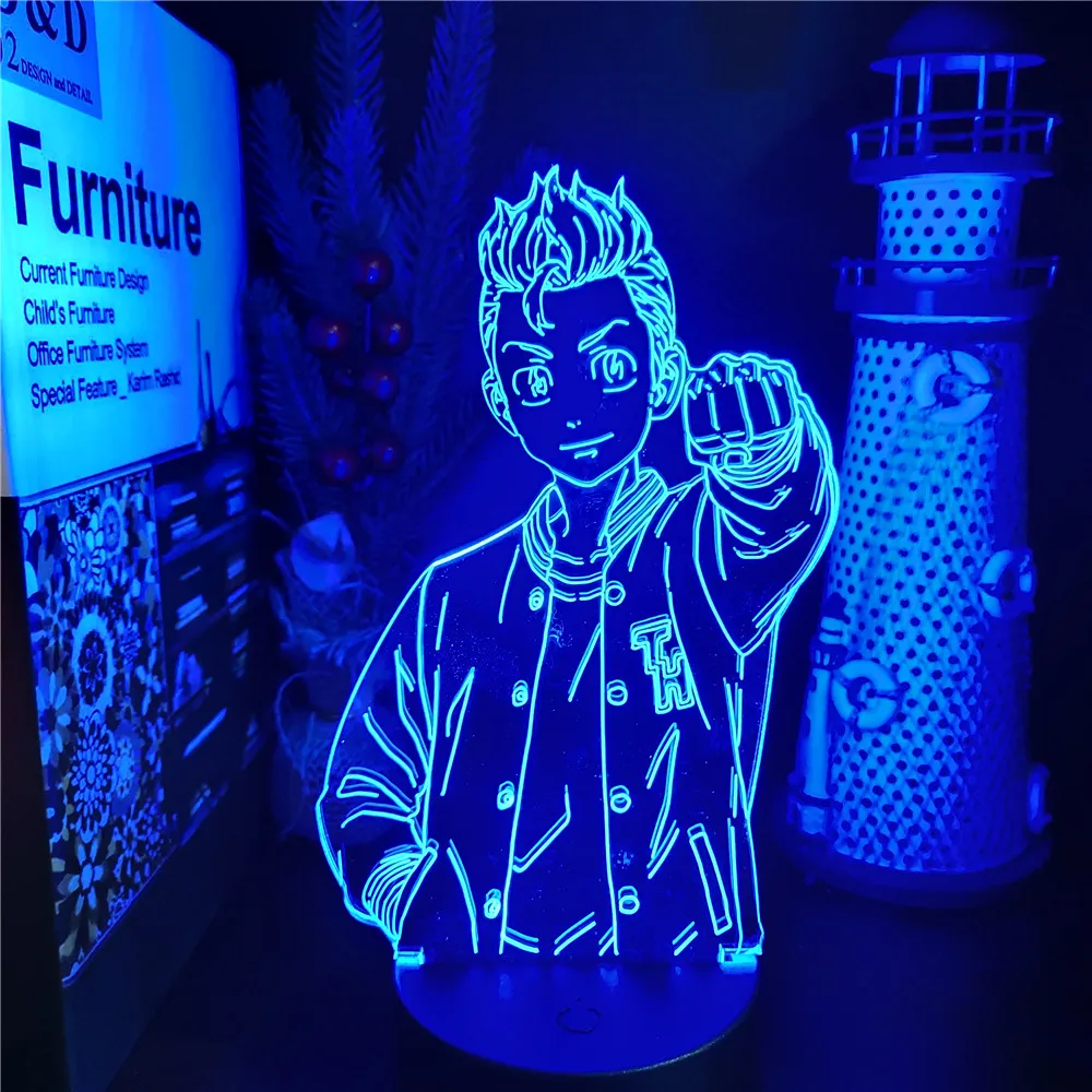 

Cartoon 3d Led Night Lights TAKEMICHI LETTERMAN TOKYO REVENGERS Anime Lampara Light Visual Toy Xmas Gift Lamp Lighting Collector