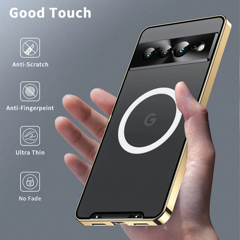MME Ultrathin Magnetic Metal For Google Pixel7 /7Pro Phone Case Magsafe Wireless Charging Shockproof Cover Telefon Back Glass