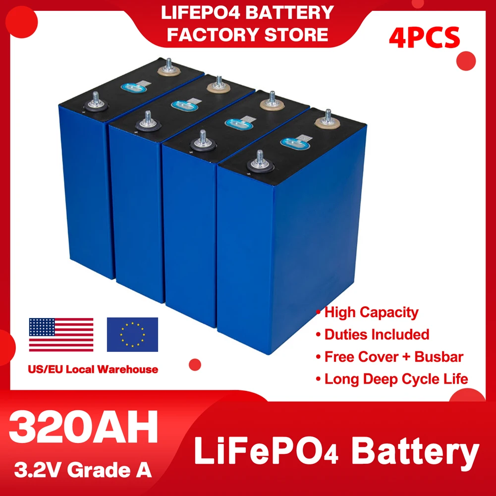 

320Ah Lifepo4 Battery Grade A 3.2V 302AH Lithium Iron Phosphate Battery Pack DIY Cell For 12V 24V RV EV Golf Carts Solar Energy