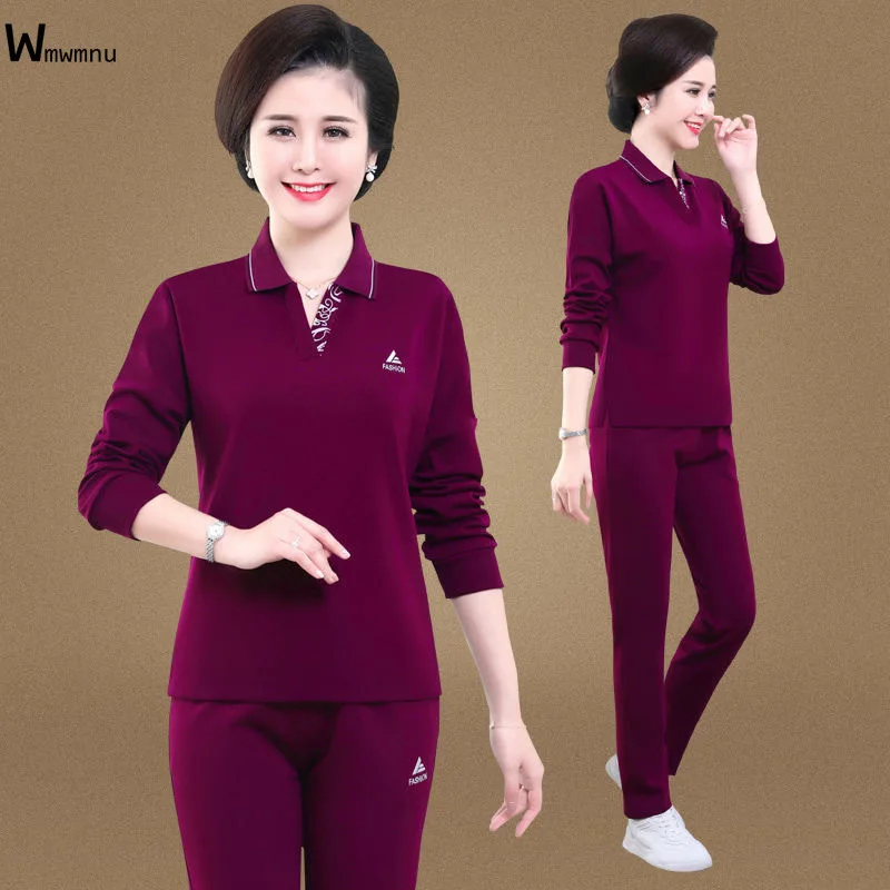 

Elegant Mom 2 Piece Set Women Design V-neck Pullover Top+Straight Pant Sportwear Suit Basic Slim Plus Size 4XL Jogger Tracksuit