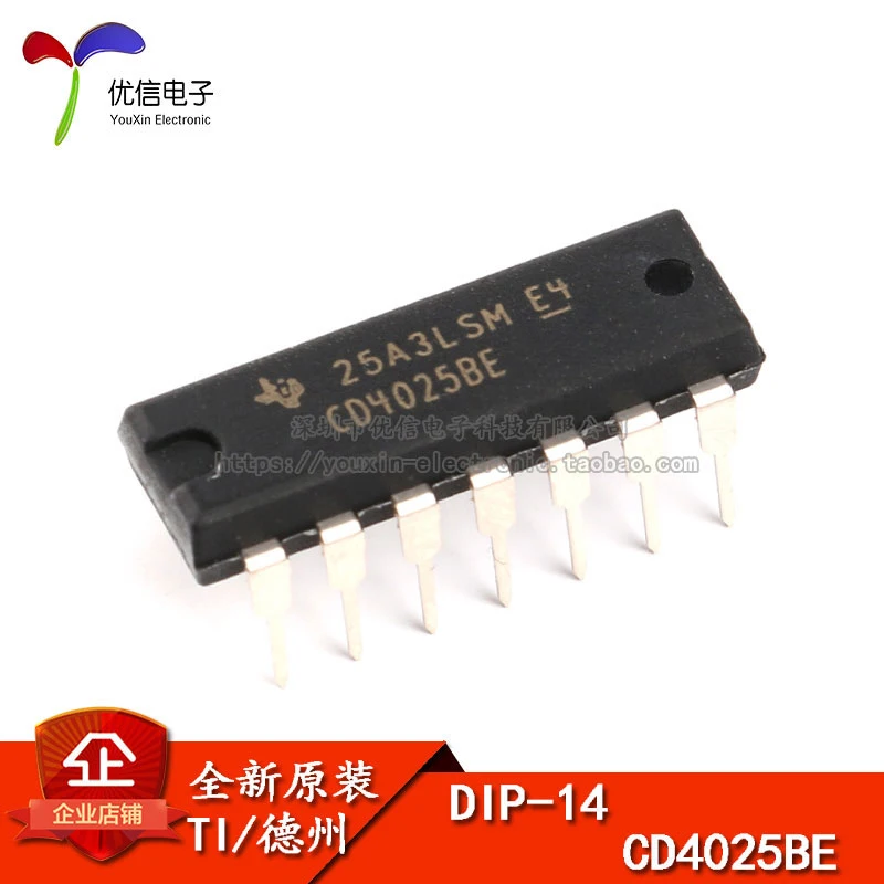 

Original genuine in-line CD4025BE DIP-14 logic chip triple input or non-gate
