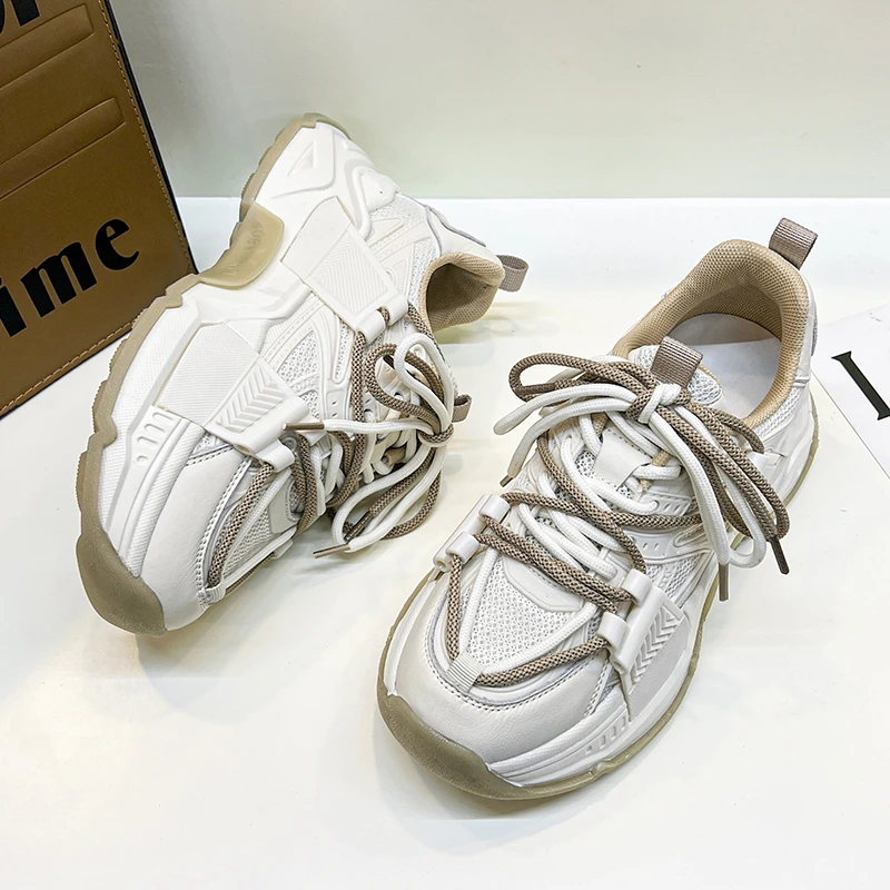 

Platform Sneakers For Women Chunky Shoes 2023 Spring Walking Trainers Mesh Casual Shoes Woman Lace-up Vulcanized Shoes 5CM