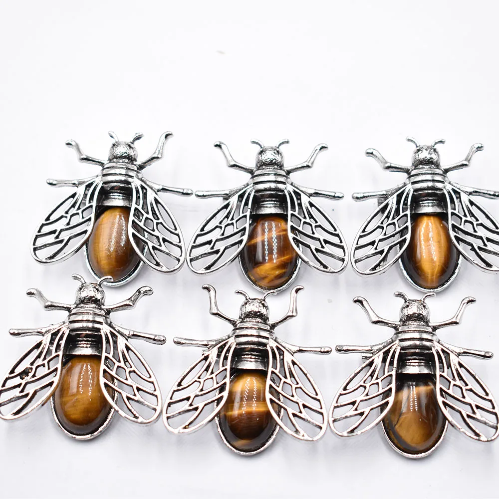 6 шт./партия броши с натуральным камнем аметистом розовым кварцем