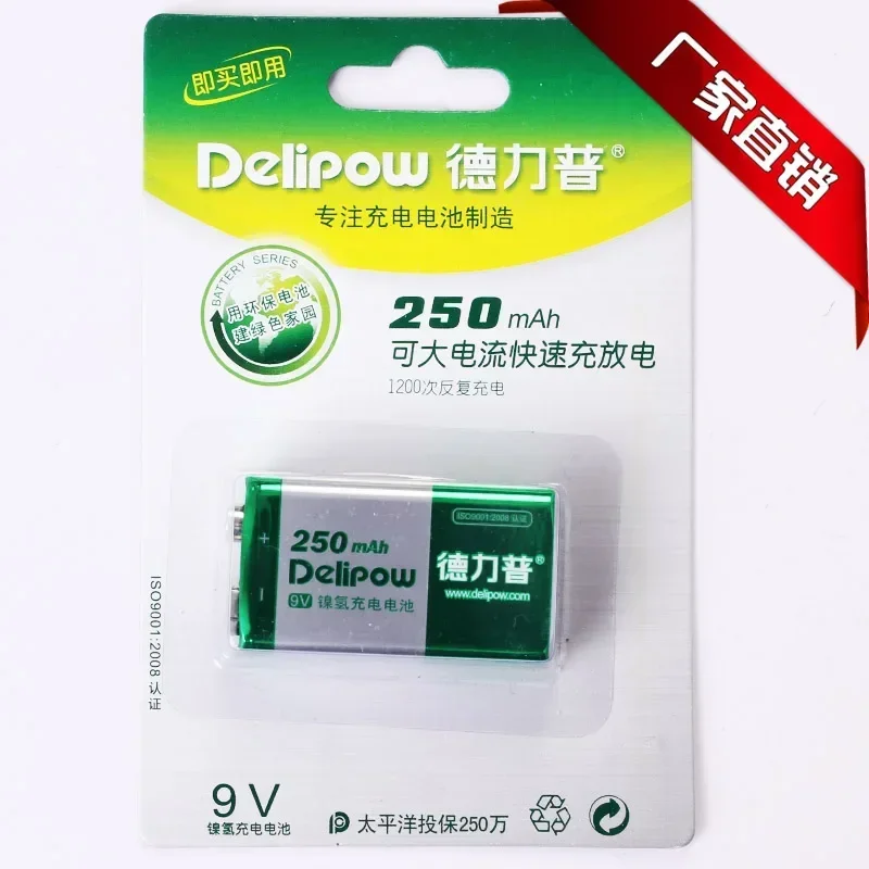 Фото Новая батарея Delipow, 9 В, оригинальная аккумуляторная батарея большой емкости, 9 девятивольтовых аккумуляторов, 250 мА, 9 В, литий-ионная аккумуляторная батарея 9 В №3