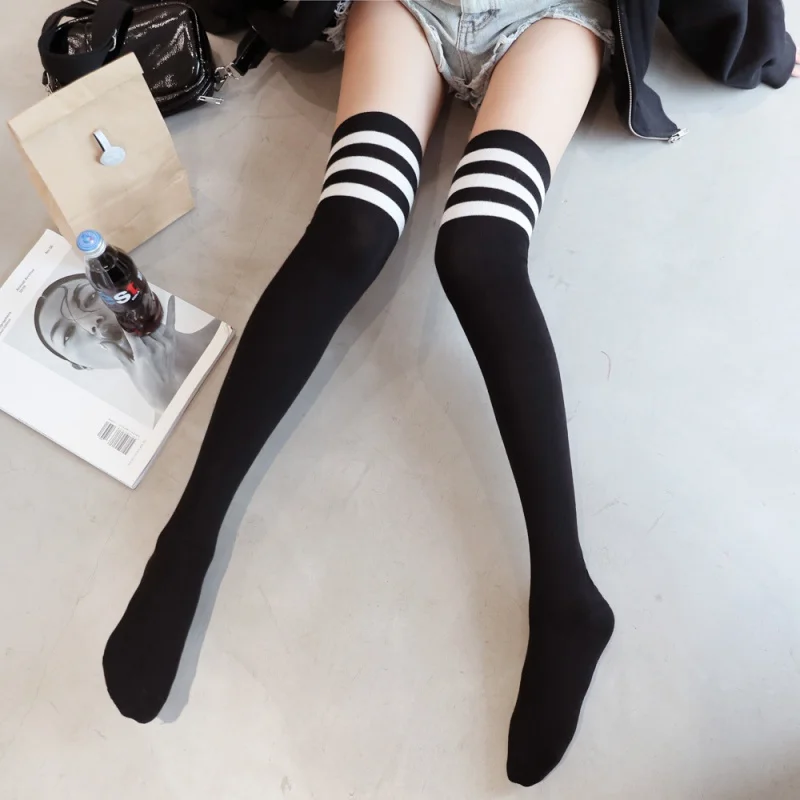 

Three Bars Thigh High Socks Women's Knee Socks JK Long Socks Stockings Students' Socks High-Top Japanese Style Hold-Ups Women's