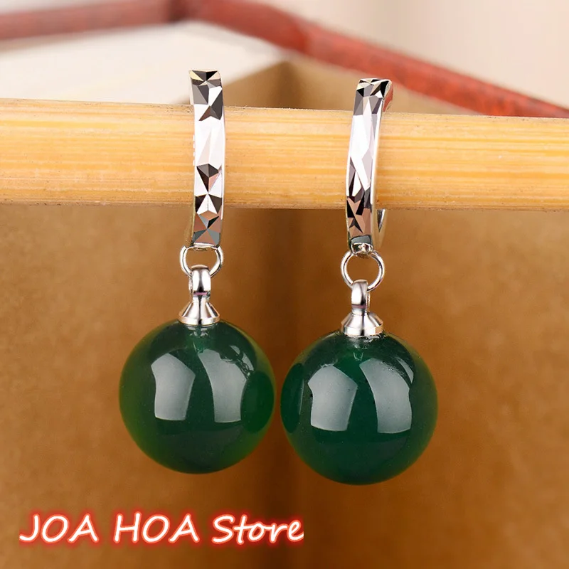 

New Green-Agate Car Flower Earrings Natural Green Chalcedony Dangler Female Retro Ethnic Style Exquisite Eardrop FINE Jewelry