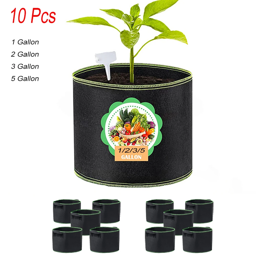 

10Pcs 1/2/3/5 Gallon Grow Bags With Handles 10-Pack Gardening Grow Pot Vegetable Tomato Growing Planter Potato Planting Pots