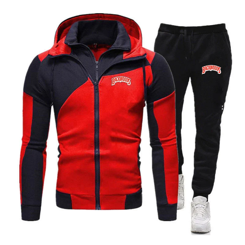 

Backwoods 2023 Men's New Spring and Autumn Diagonal Zip Hoodie Tracksuit Hooded Sweatshirt+Pants Pullover Sportswear Suits