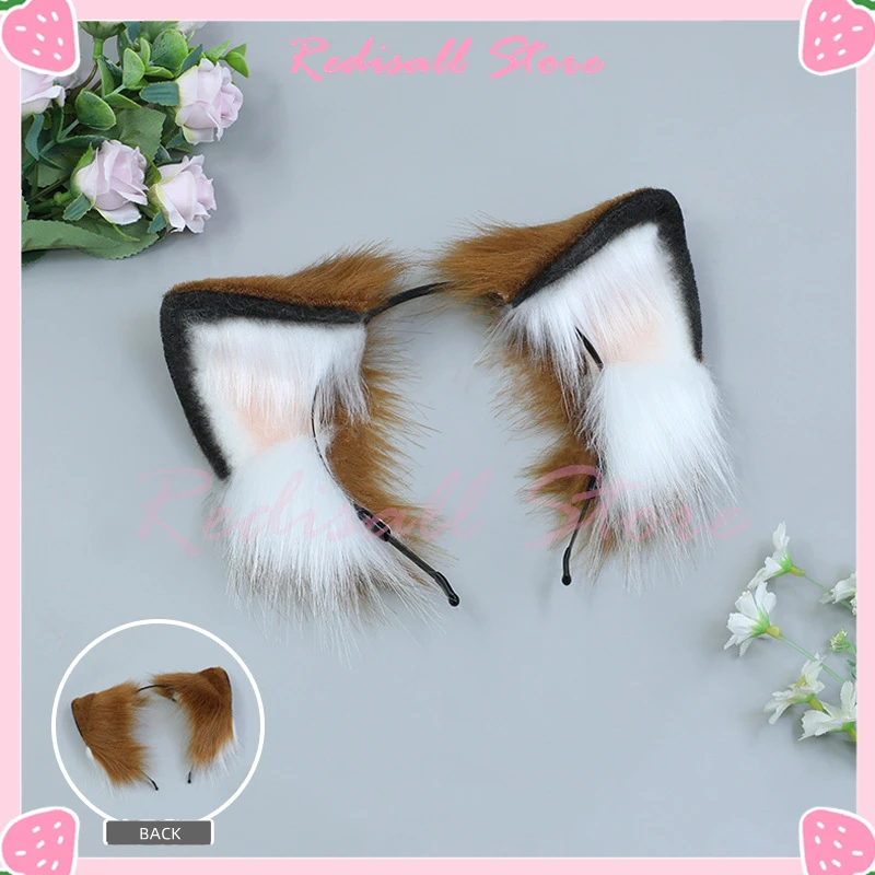 Симпатичная плюшевая повязка на голову с ушками волка лисы кота черная розовая