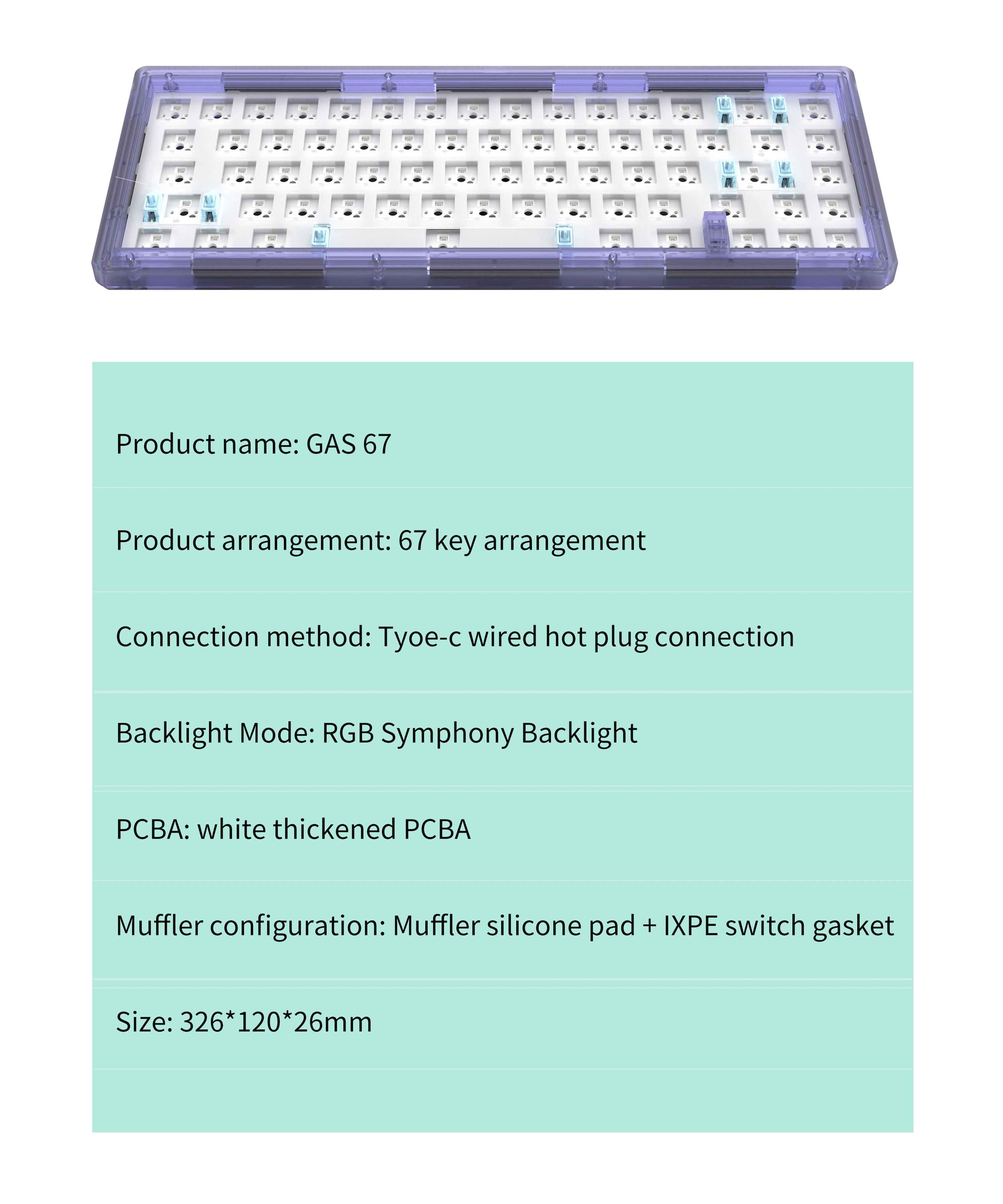 ZUOYA GAS67 customized Mechanical keyboard kit hot-swappable  Wired RGB Backlit Gasket Structure keyboard For Cherry Gateron swi images - 6
