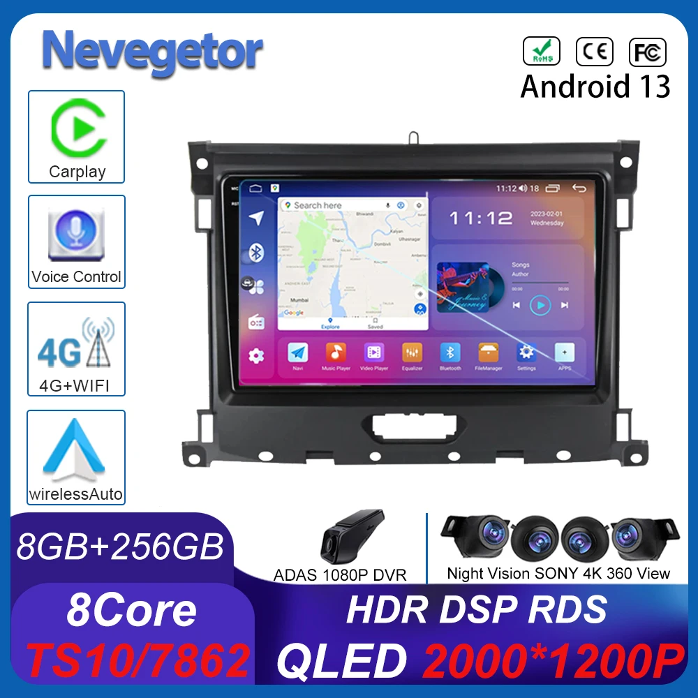 

Car Android 13 for Ford Ranger 2016-2019 Auto Radio Stereo Multimedia Player GPS Navigation DVD High-performance CPU HDR QLED