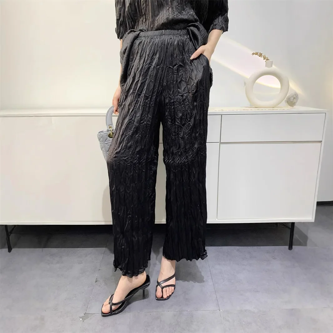 Женский плиссированный брючный костюм однотонная блузка и брюки удобные