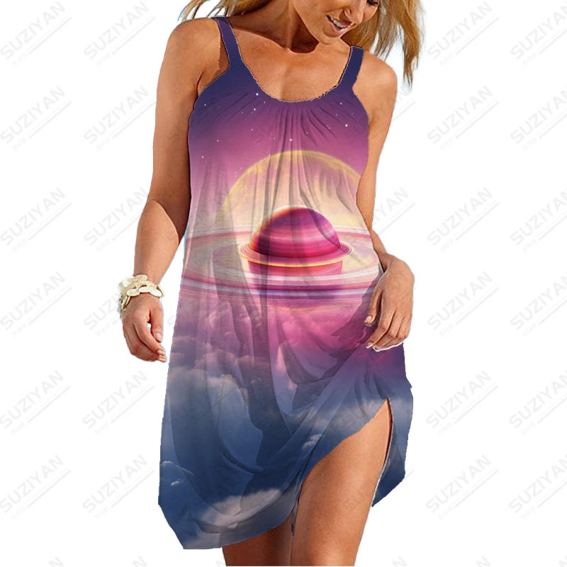 

Harajuku Fashion 3D Printed Dress Loose Casual Large Size Dress Female Home Daily Spaghetti Strap Dress Summer Fashion Dress