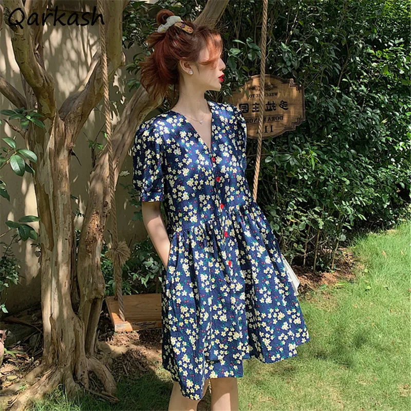 

Dress Women Spring Stylish Soft Lantern Sleeve 4XL Retro French Floral Empire Girls Sundress Pregnant Holiday Vestidos Hot Sale