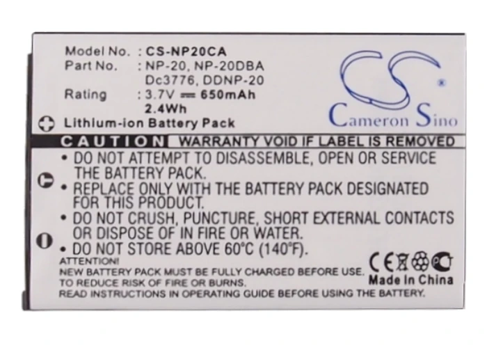 

Cameron Sino Camera Replacement Li-ion Battery 650mAh For NP-20 Rollei Exilim Card EX-S880, Free Tools